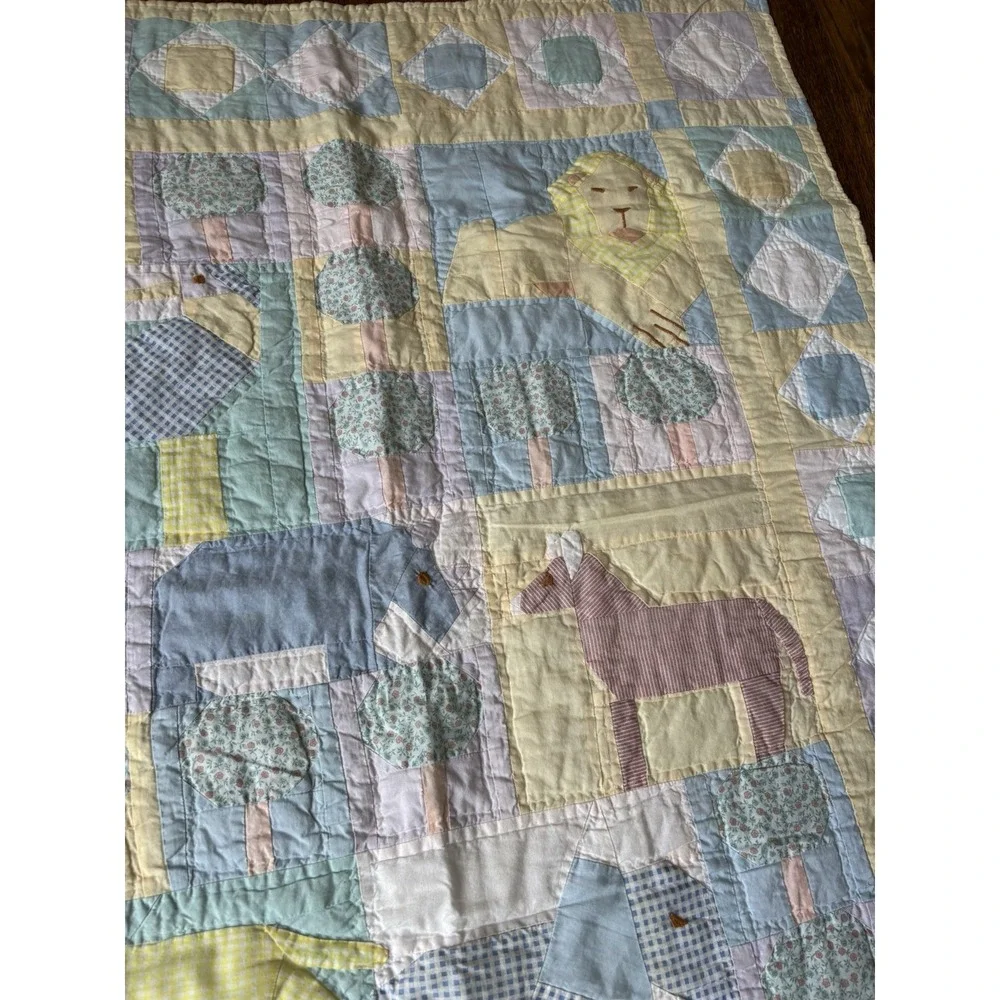 Vintage Handmade Kids Jungle Safari Animal Kids Patchwork Quilt Blanket 45